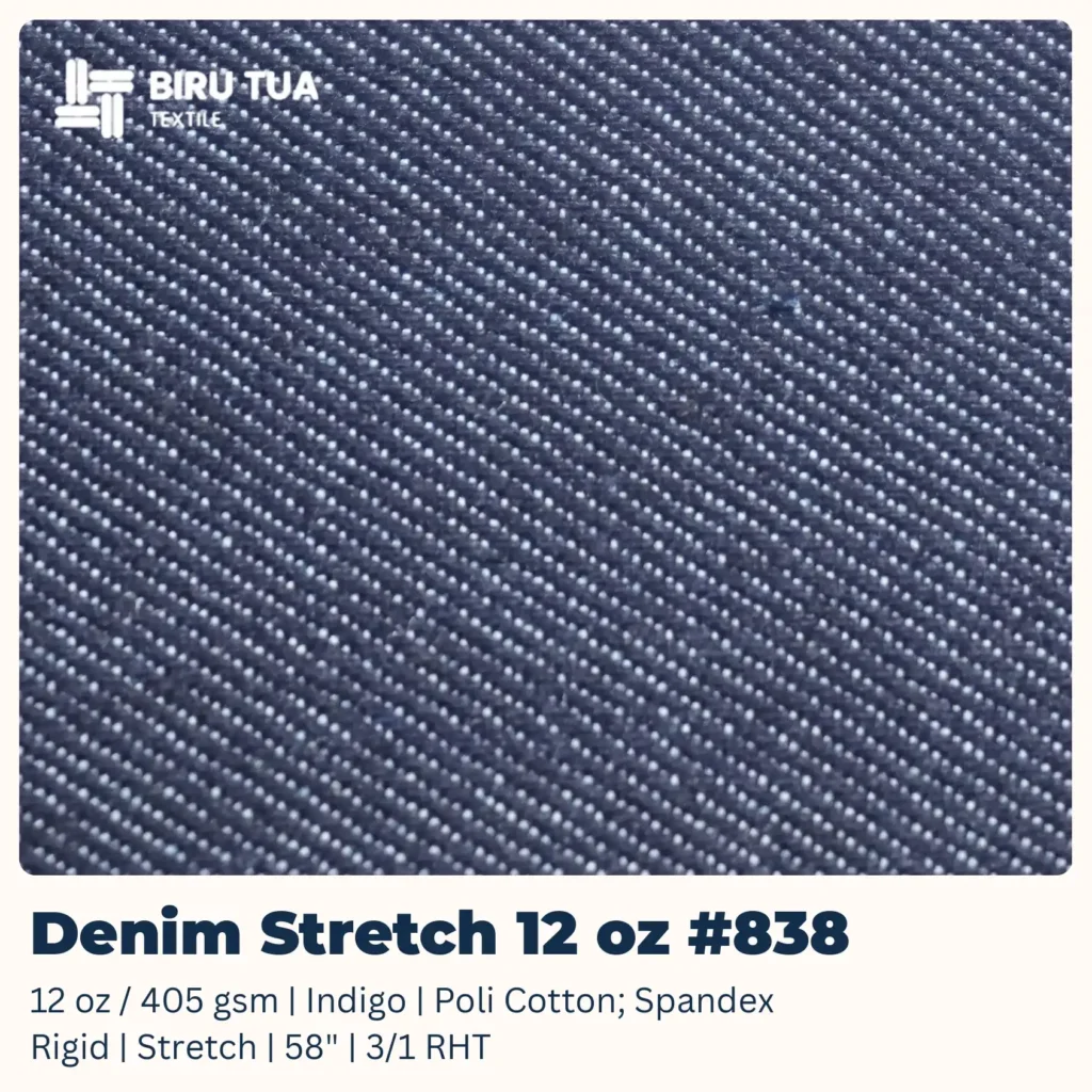 Bahan Kain Denim Stretch 12 oz untuk Jeans Biru Tua Textile